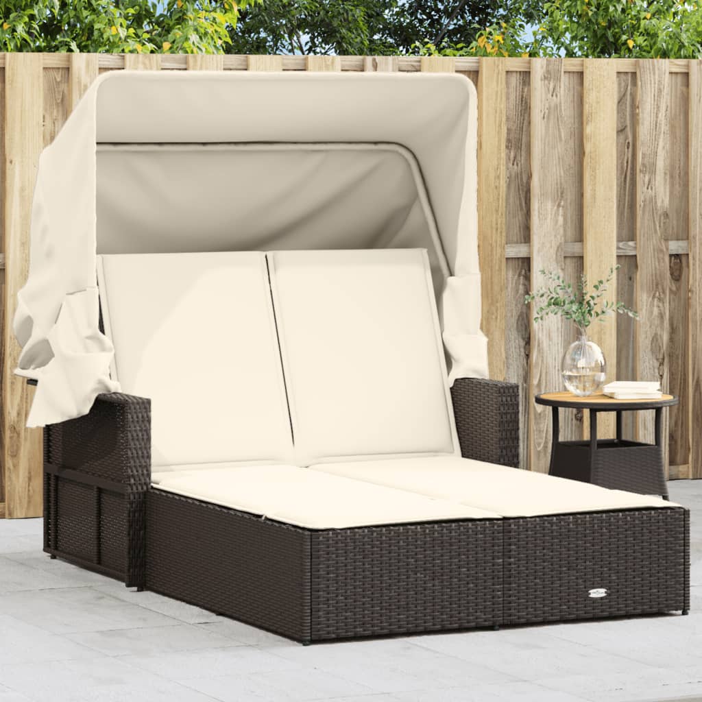 Ligbed 2-persoons met luifel en kussens poly rattan bruin is nu te koop bij PeponiXL, paradijselijk wonen!