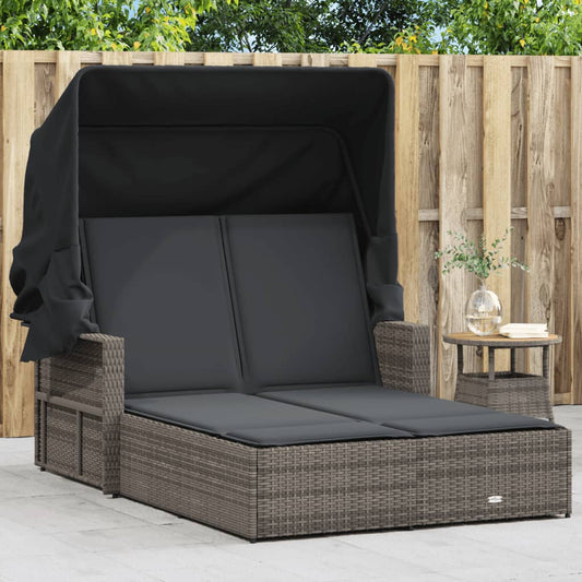 Ligbed 2-persoons met luifel en kussens poly rattan grijs is nu te koop bij PeponiXL, paradijselijk wonen!