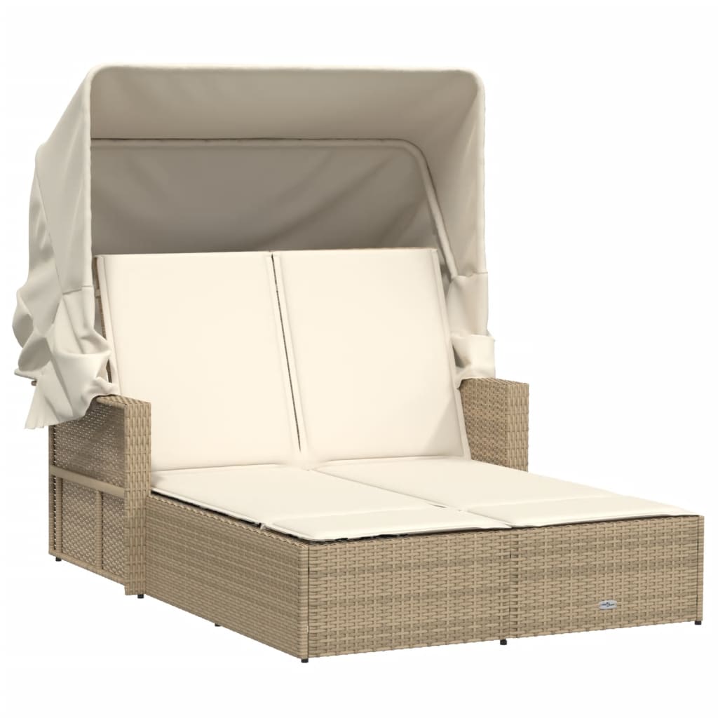 Ligbed 2-persoons met luifel en kussens poly rattan beige is nu te koop bij PeponiXL, paradijselijk wonen!