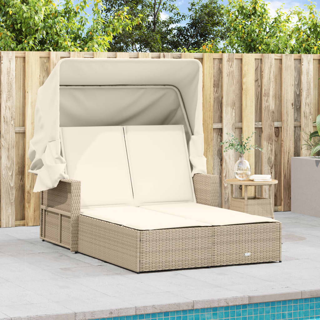 Ligbed 2-persoons met luifel en kussens poly rattan beige is nu te koop bij PeponiXL, paradijselijk wonen!