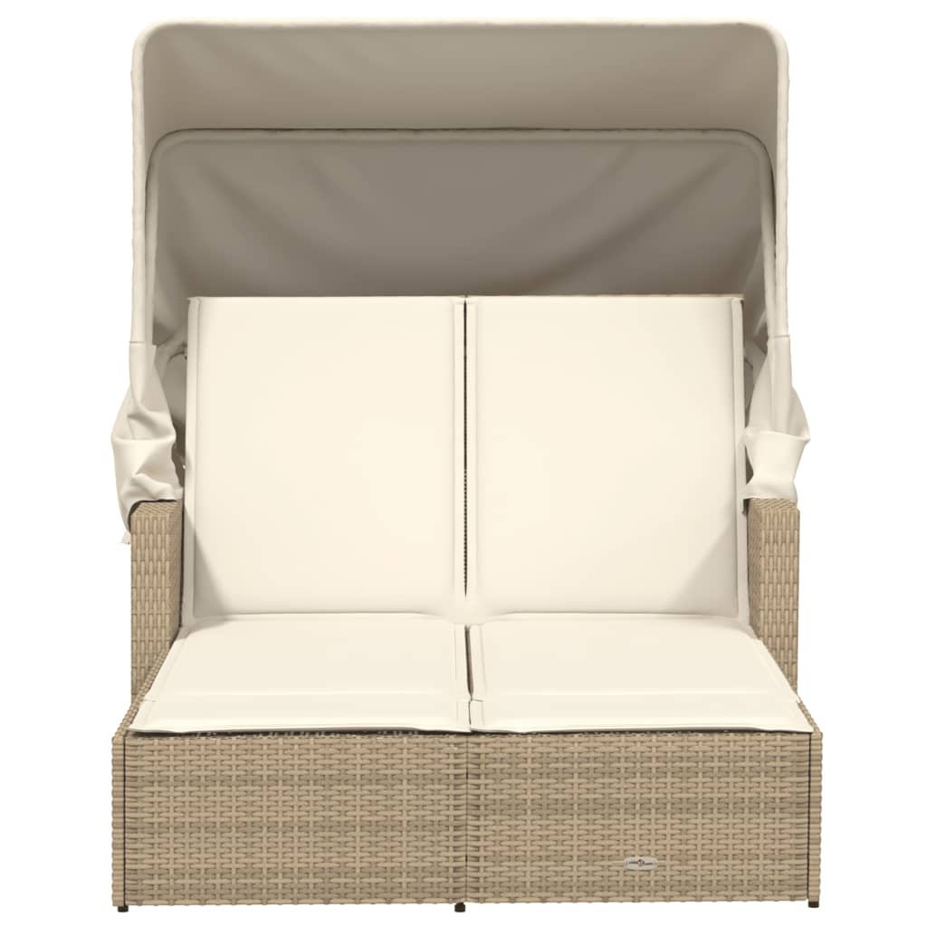 Ligbed 2-persoons met luifel en kussens poly rattan beige is nu te koop bij PeponiXL, paradijselijk wonen!