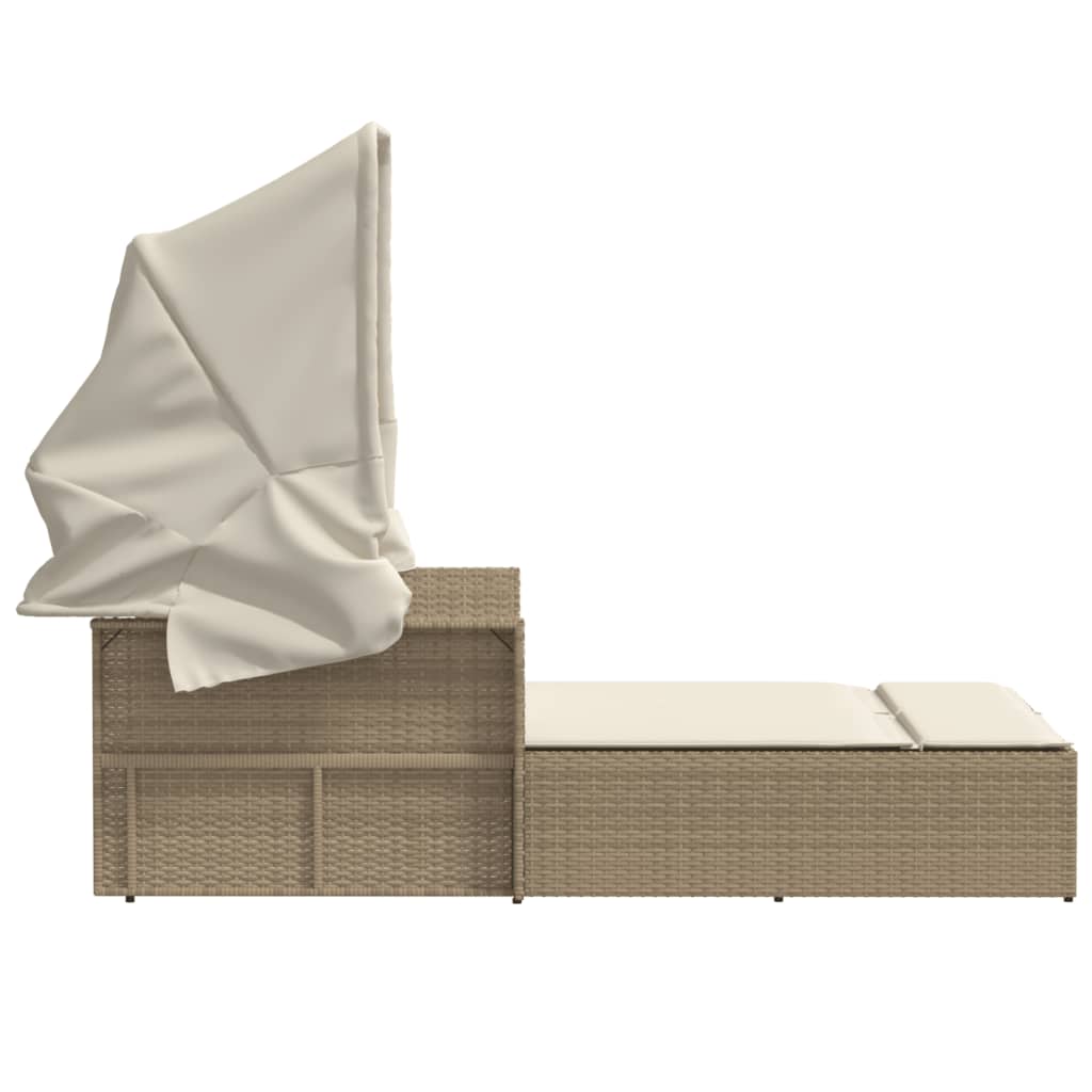 Ligbed 2-persoons met luifel en kussens poly rattan beige is nu te koop bij PeponiXL, paradijselijk wonen!