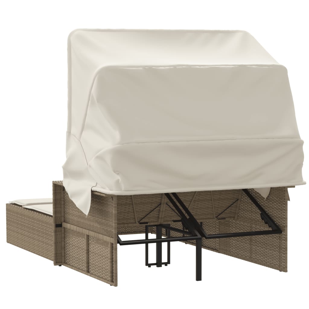 Ligbed 2-persoons met luifel en kussens poly rattan beige is nu te koop bij PeponiXL, paradijselijk wonen!