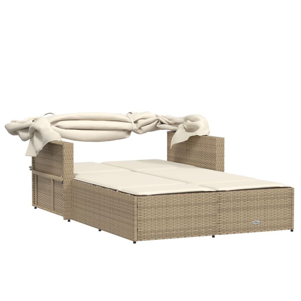 Ligbed 2-persoons met luifel en kussens poly rattan beige is nu te koop bij PeponiXL, paradijselijk wonen!