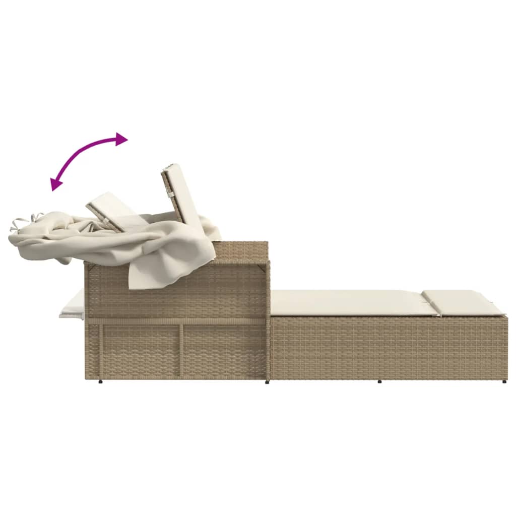 Ligbed 2-persoons met luifel en kussens poly rattan beige is nu te koop bij PeponiXL, paradijselijk wonen!