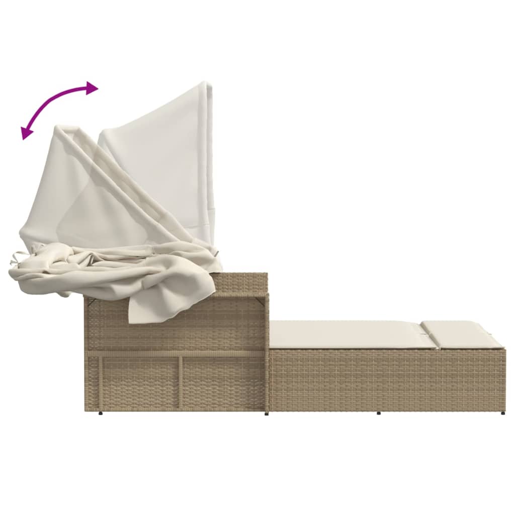 Ligbed 2-persoons met luifel en kussens poly rattan beige is nu te koop bij PeponiXL, paradijselijk wonen!