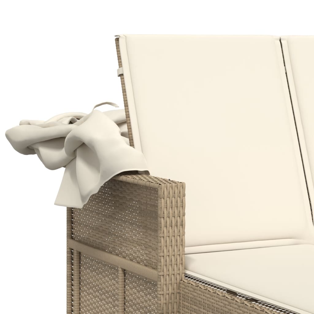 Ligbed 2-persoons met luifel en kussens poly rattan beige is nu te koop bij PeponiXL, paradijselijk wonen!