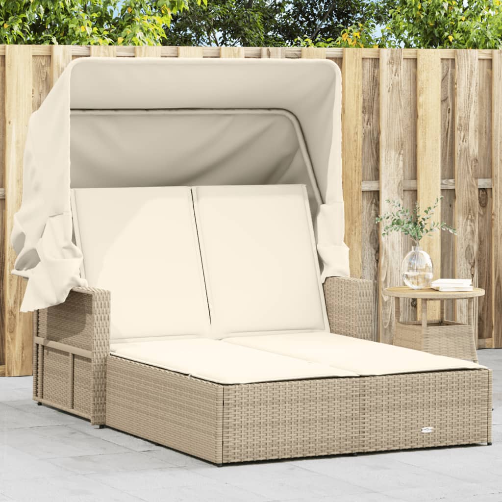 Ligbed 2-persoons met luifel en kussens poly rattan beige is nu te koop bij PeponiXL, paradijselijk wonen!