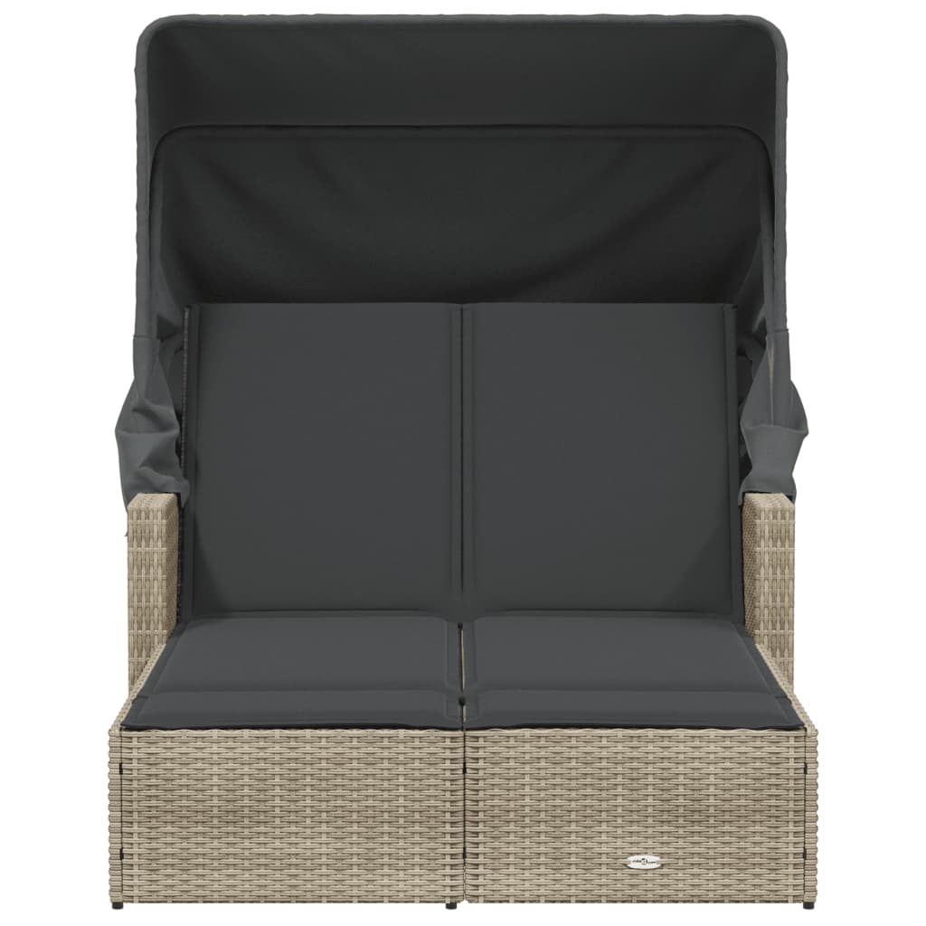 Ligbed 2-persoons met luifel en kussens poly rattan lichtgrijs