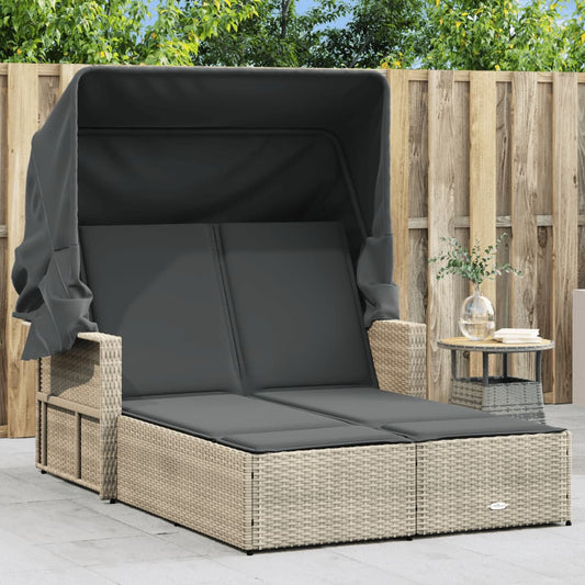 Ligbed 2-persoons met luifel en kussens poly rattan lichtgrijs is nu te koop bij PeponiXL, paradijselijk wonen!