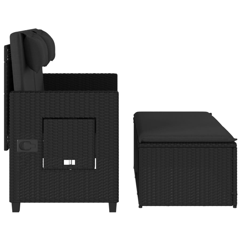 Tuinbankje verstelbaar met kussens poly rattan zwart is nu te koop bij PeponiXL, paradijselijk wonen!