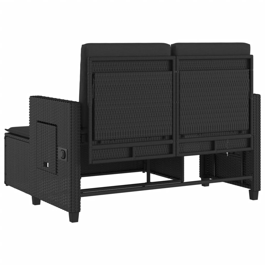 Tuinbankje verstelbaar met kussens poly rattan zwart is nu te koop bij PeponiXL, paradijselijk wonen!