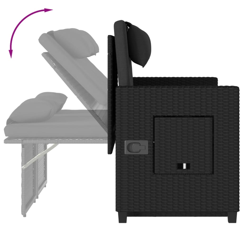 Tuinbankje verstelbaar met kussens poly rattan zwart is nu te koop bij PeponiXL, paradijselijk wonen!