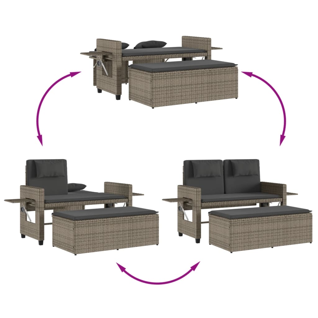 Tuinbankje verstelbaar met kussens poly rattan grijs is nu te koop bij PeponiXL, paradijselijk wonen!