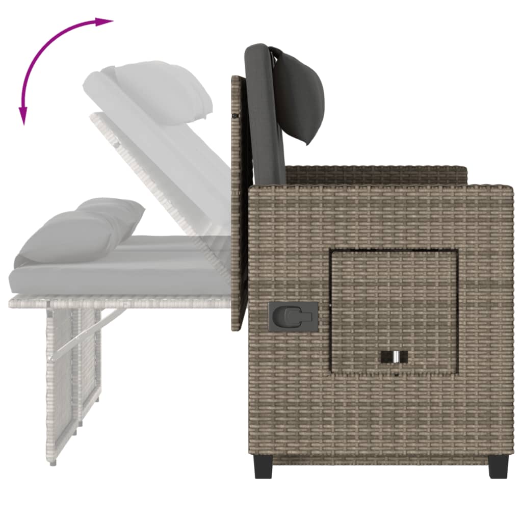 Tuinbankje verstelbaar met kussens poly rattan grijs is nu te koop bij PeponiXL, paradijselijk wonen!