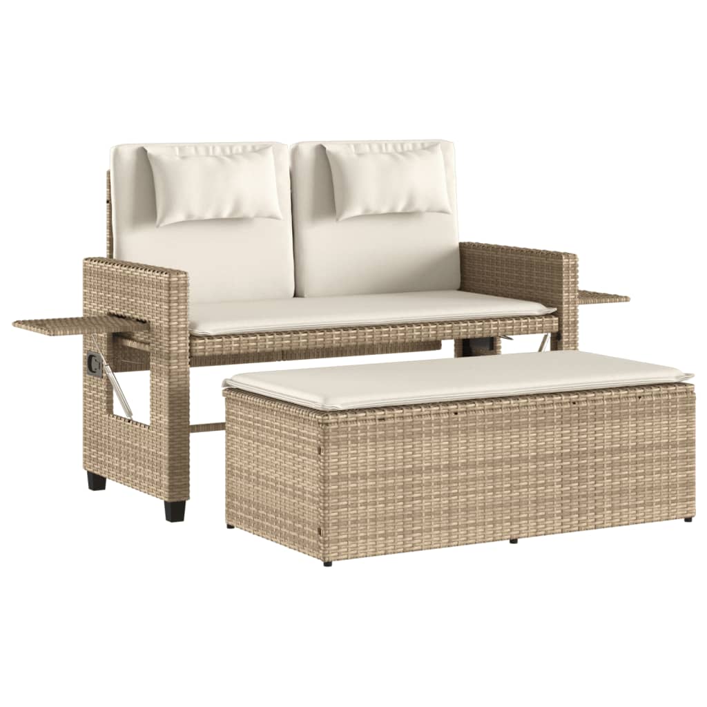 Tuinbankje verstelbaar met kussens poly rattan beige is nu te koop bij PeponiXL, paradijselijk wonen!