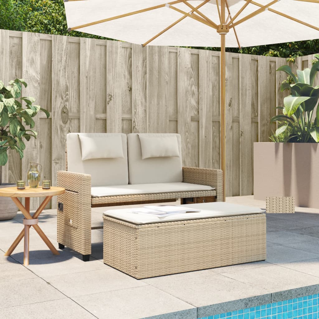 Tuinbankje verstelbaar met kussens poly rattan beige is nu te koop bij PeponiXL, paradijselijk wonen!