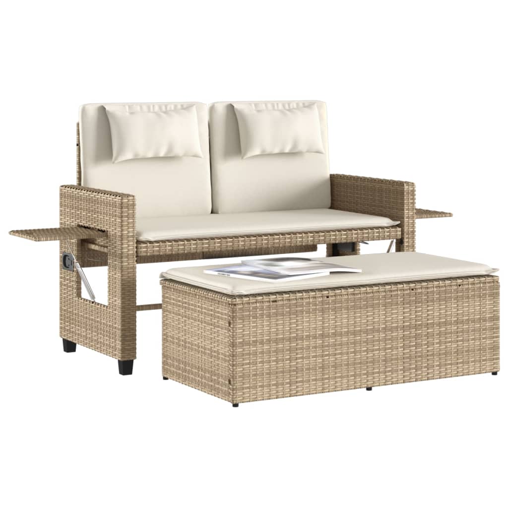 Tuinbankje verstelbaar met kussens poly rattan beige is nu te koop bij PeponiXL, paradijselijk wonen!