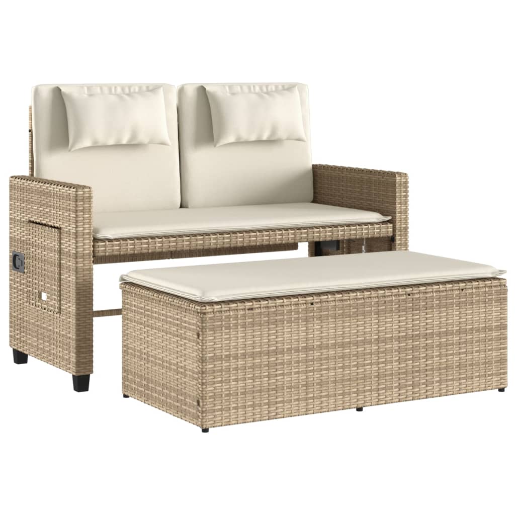 Tuinbankje verstelbaar met kussens poly rattan beige is nu te koop bij PeponiXL, paradijselijk wonen!