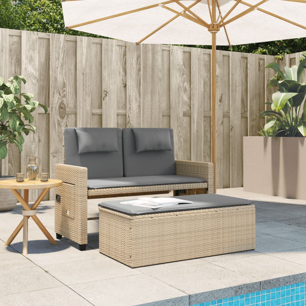 Tuinbankje verstelbaar met kussens poly rattan beige is nu te koop bij PeponiXL, paradijselijk wonen!