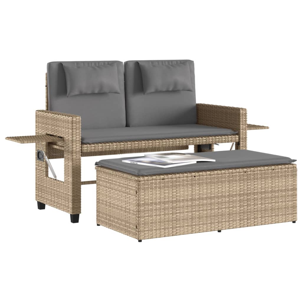 Tuinbankje verstelbaar met kussens poly rattan beige is nu te koop bij PeponiXL, paradijselijk wonen!