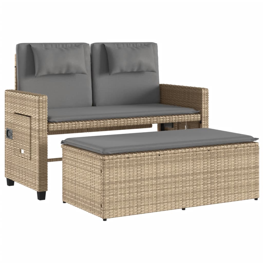 Tuinbankje verstelbaar met kussens poly rattan beige is nu te koop bij PeponiXL, paradijselijk wonen!