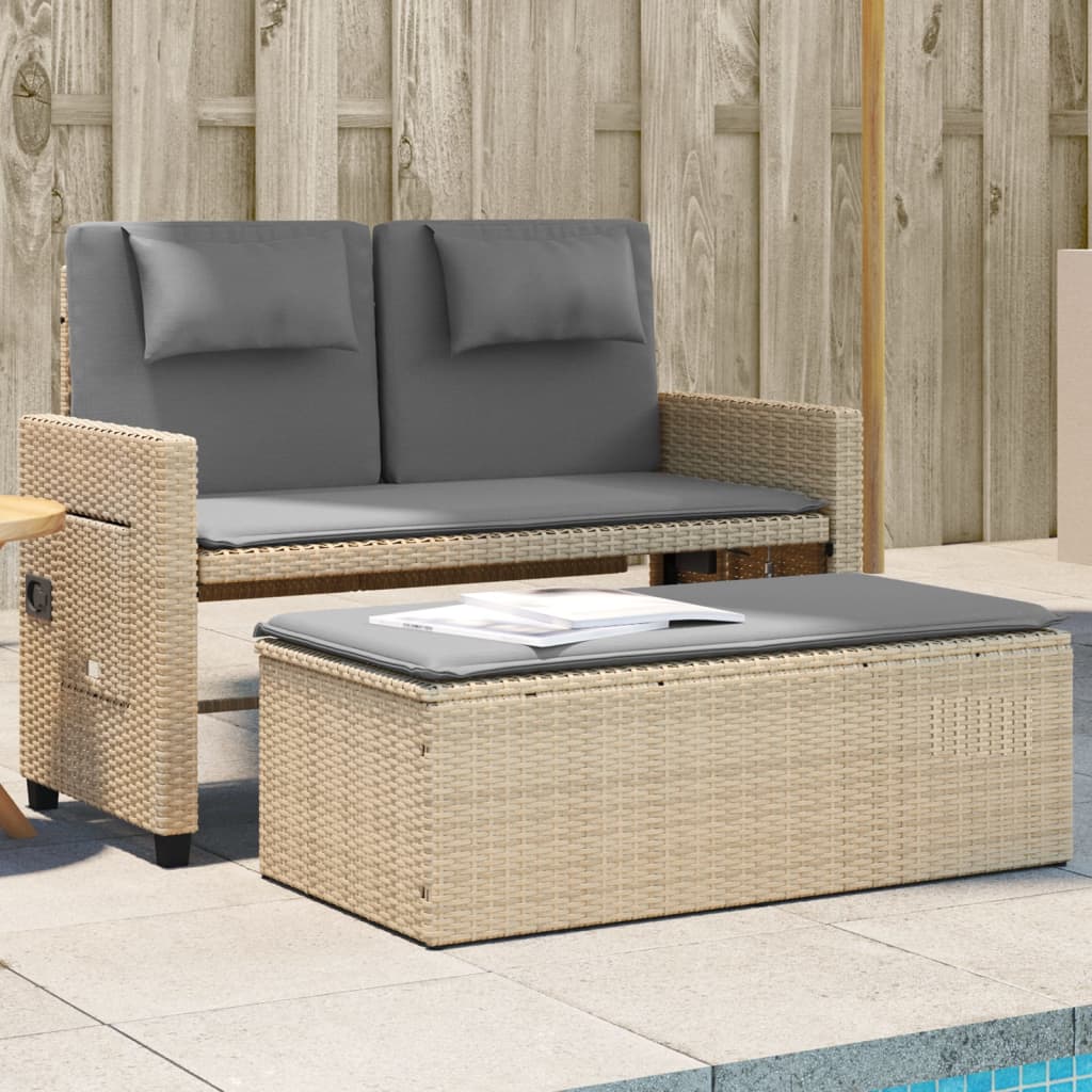 Tuinbankje verstelbaar met kussens poly rattan beige is nu te koop bij PeponiXL, paradijselijk wonen!