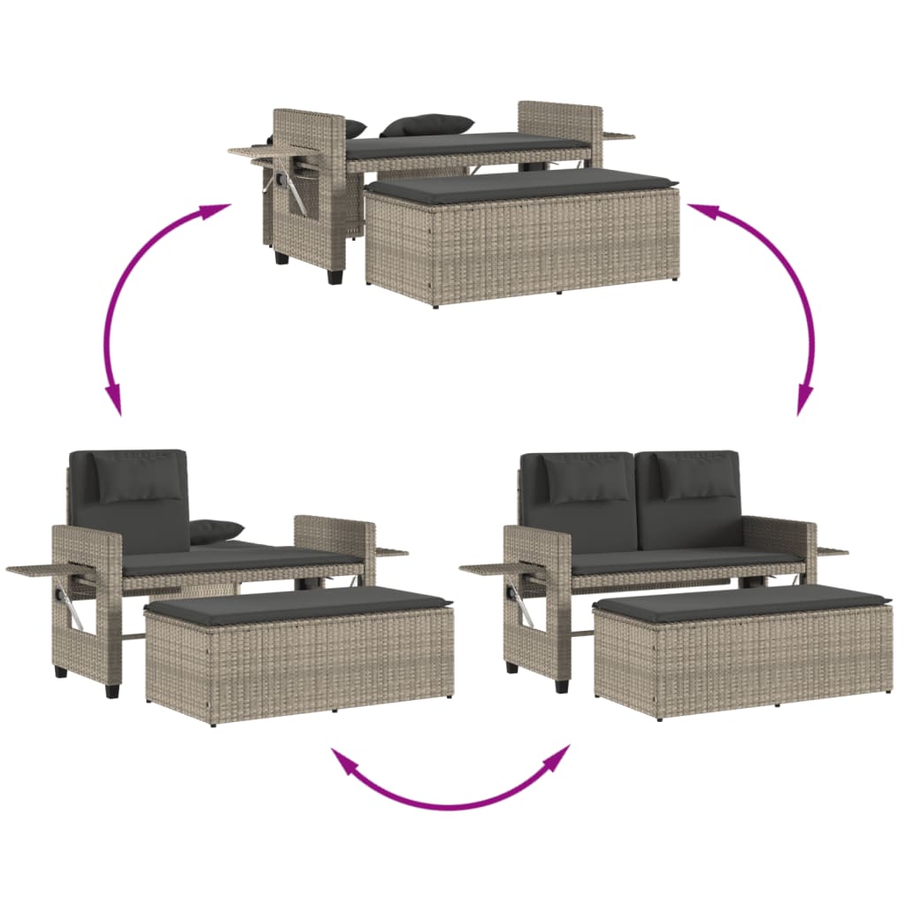 Tuinbankje verstelbaar met kussens poly rattan lichtgrijs is nu te koop bij PeponiXL, paradijselijk wonen!