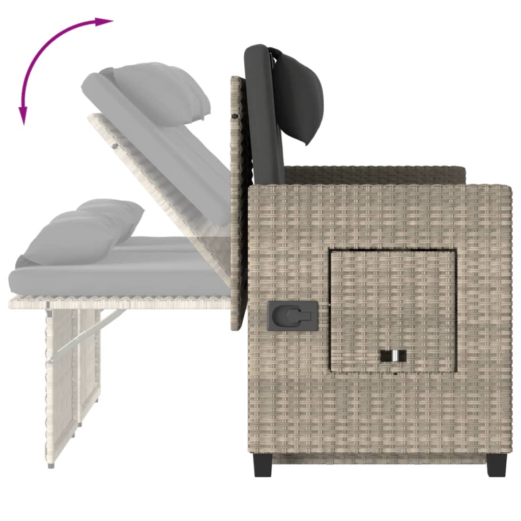 Tuinbankje verstelbaar met kussens poly rattan lichtgrijs is nu te koop bij PeponiXL, paradijselijk wonen!