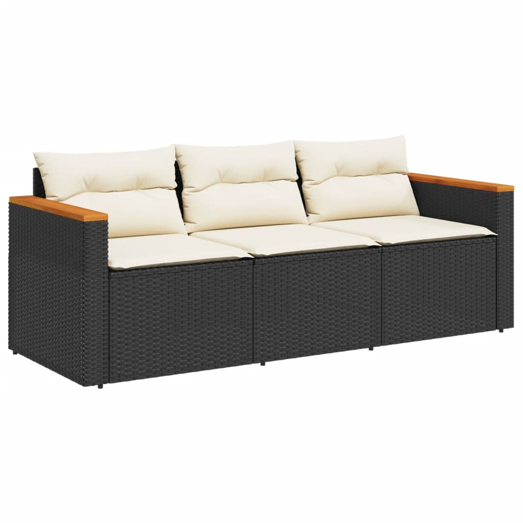 Tuinbank 3-zits met kussens poly rattan zwart is nu te koop bij PeponiXL, paradijselijk wonen!