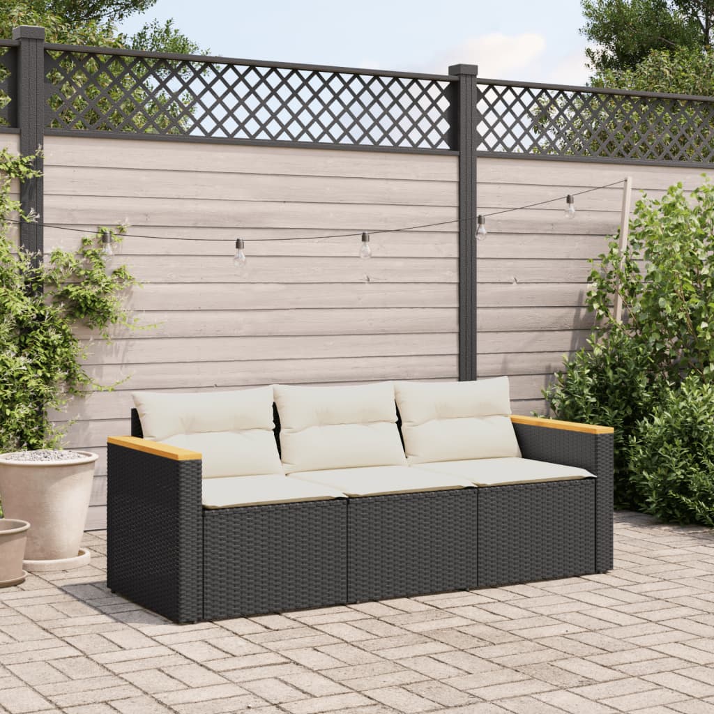 Tuinbank 3-zits met kussens poly rattan zwart is nu te koop bij PeponiXL, paradijselijk wonen!