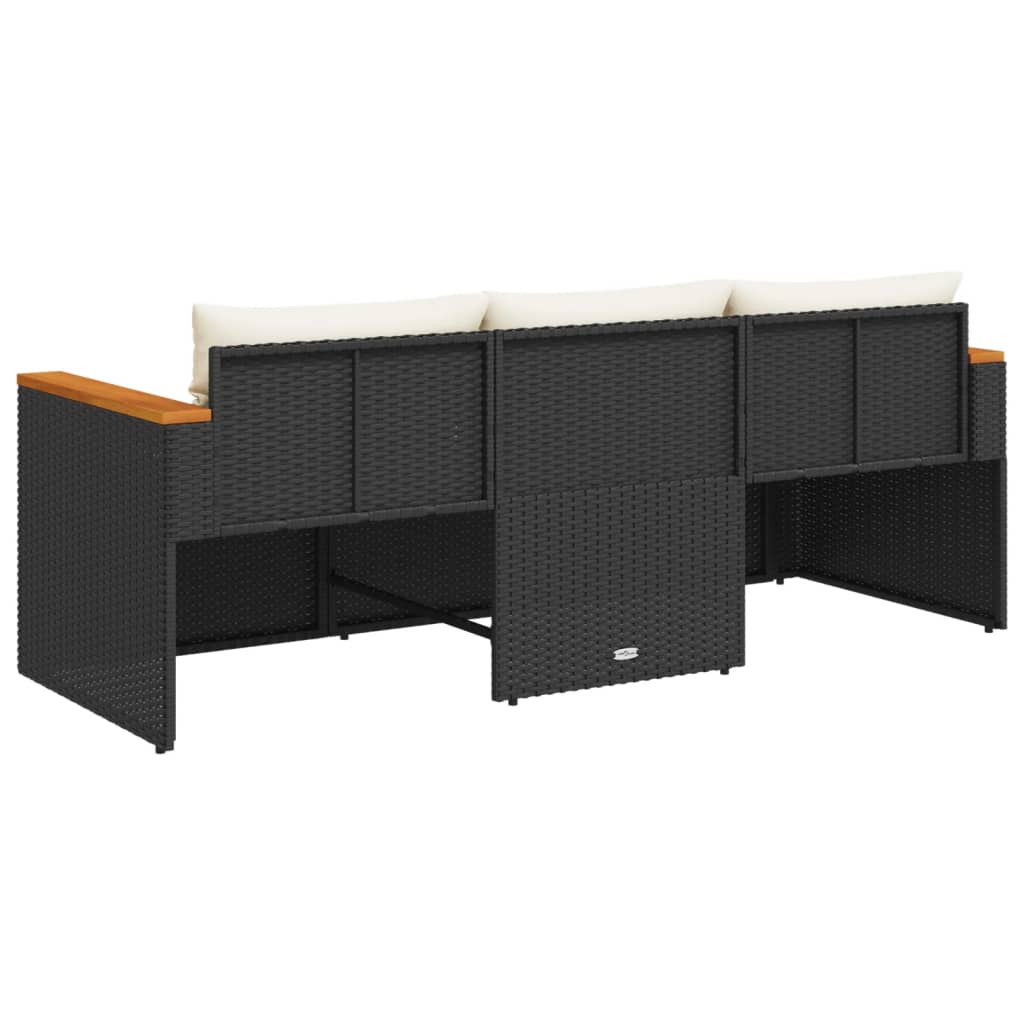Tuinbank 3-zits met kussens poly rattan zwart is nu te koop bij PeponiXL, paradijselijk wonen!