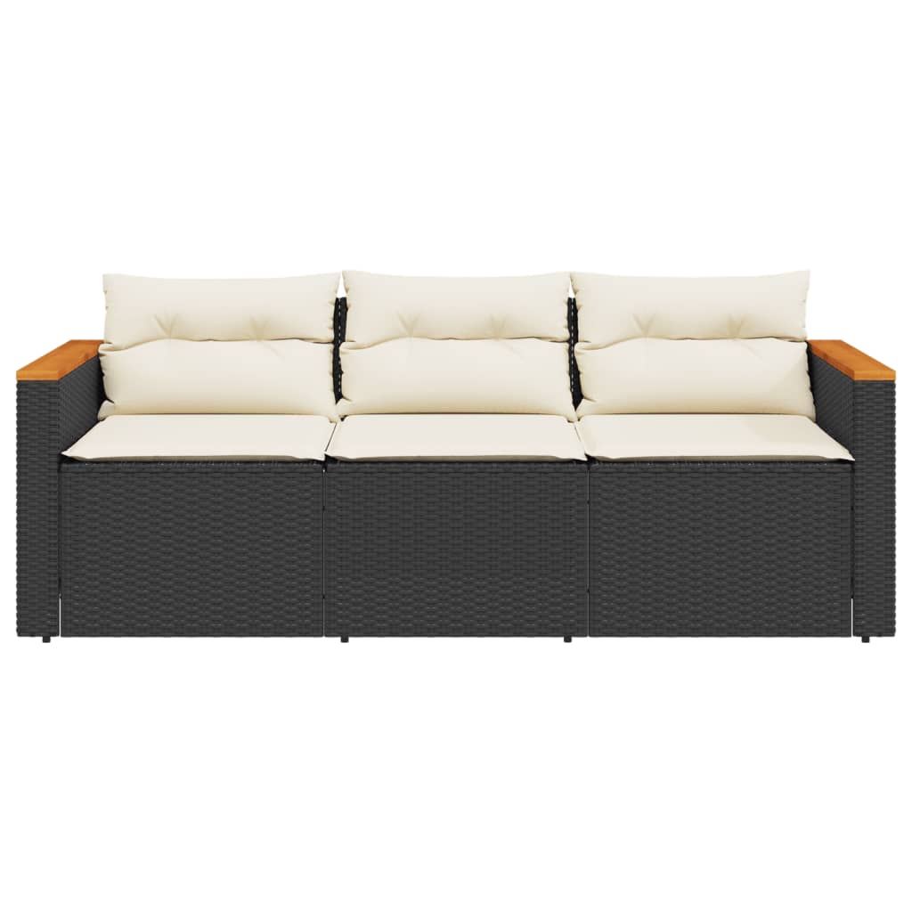 Tuinbank 3-zits met kussens poly rattan zwart is nu te koop bij PeponiXL, paradijselijk wonen!