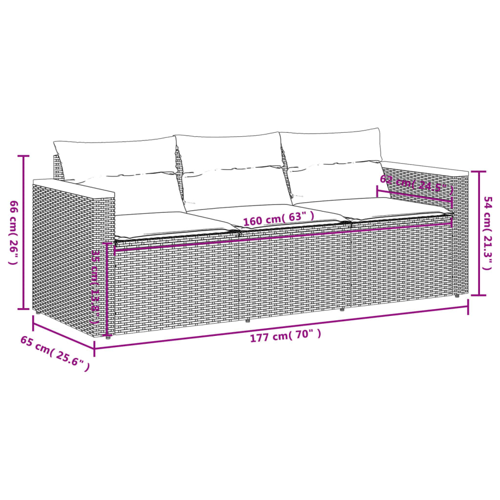 Tuinbank 3-zits met kussens poly rattan zwart is nu te koop bij PeponiXL, paradijselijk wonen!