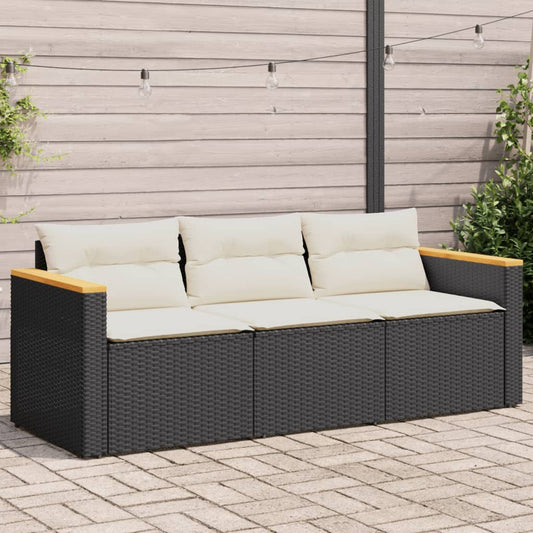 Tuinbank 3-zits met kussens poly rattan zwart is nu te koop bij PeponiXL, paradijselijk wonen!