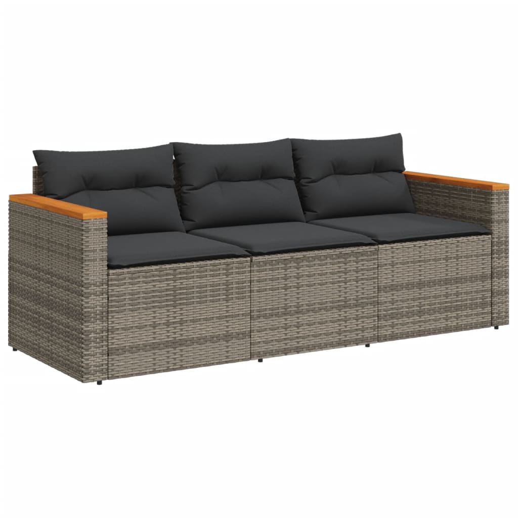 Tuinbank 3-zits met kussens poly rattan grijs is nu te koop bij PeponiXL, paradijselijk wonen!