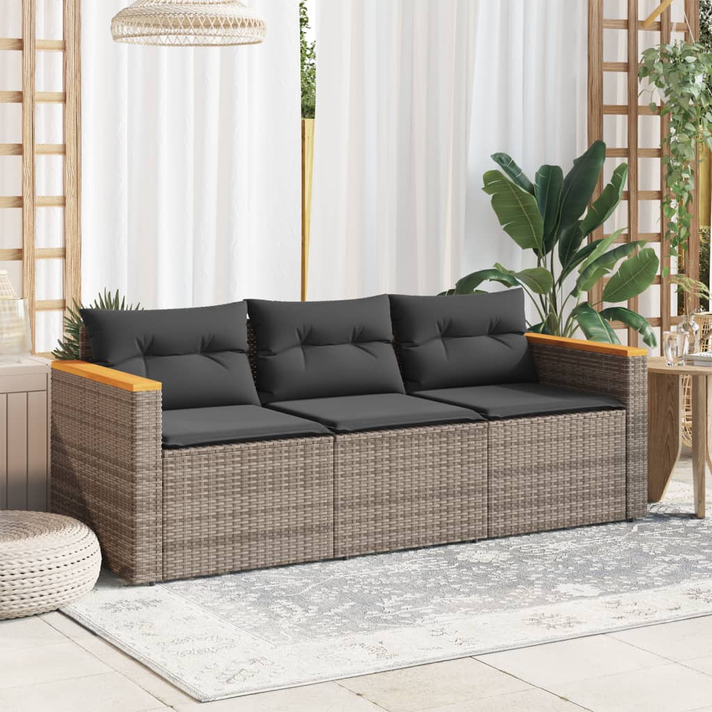 Tuinbank 3-zits met kussens poly rattan grijs is nu te koop bij PeponiXL, paradijselijk wonen!