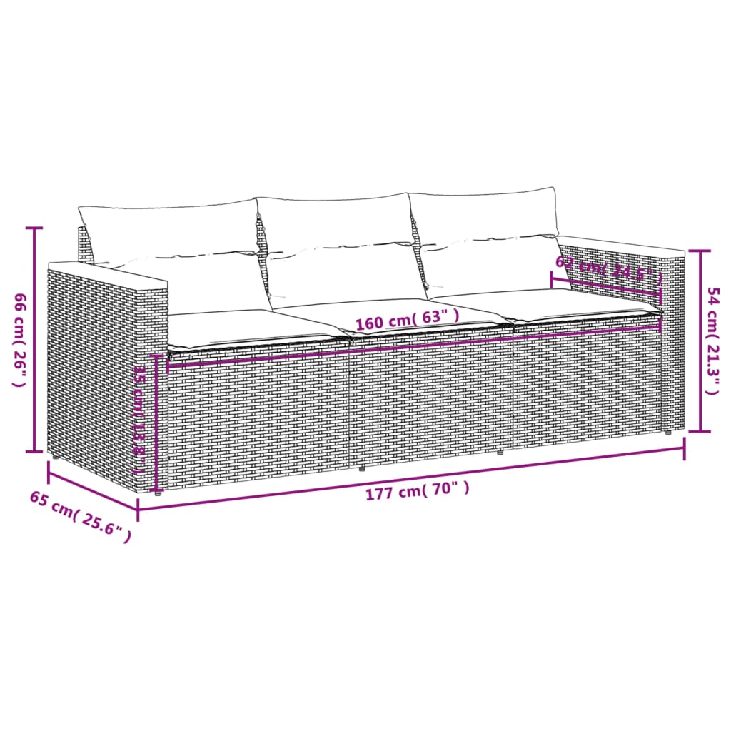 Tuinbank 3-zits met kussens poly rattan grijs is nu te koop bij PeponiXL, paradijselijk wonen!