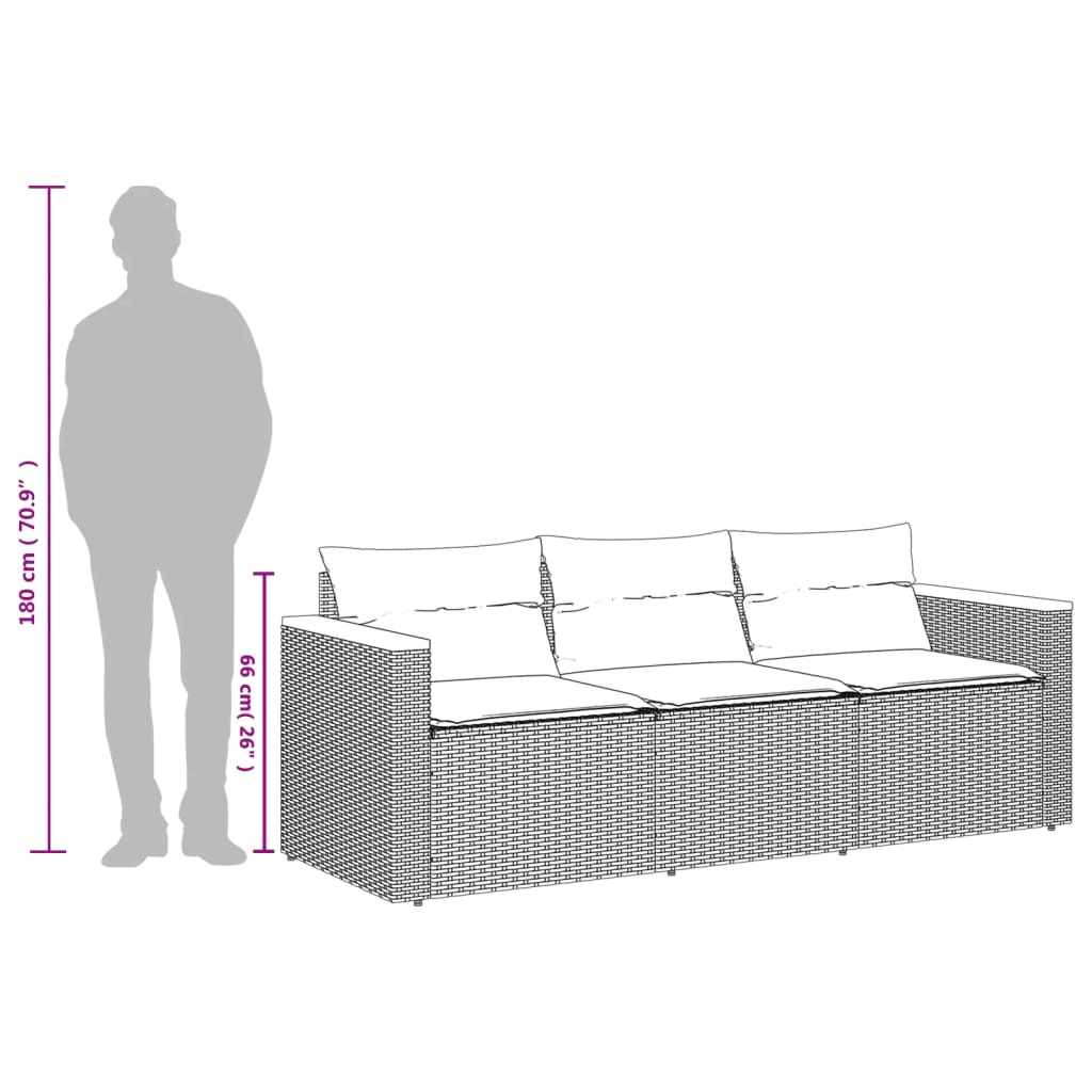Tuinbank 3-zits met kussens poly rattan grijs is nu te koop bij PeponiXL, paradijselijk wonen!