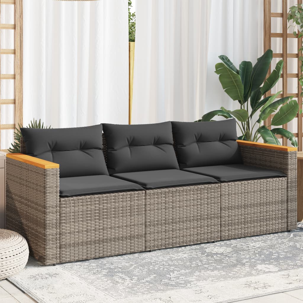 Tuinbank 3-zits met kussens poly rattan grijs is nu te koop bij PeponiXL, paradijselijk wonen!