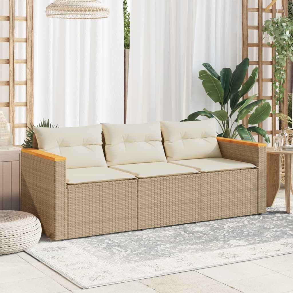 Tuinbank 3-zits met kussens poly rattan beige is nu te koop bij PeponiXL, paradijselijk wonen!