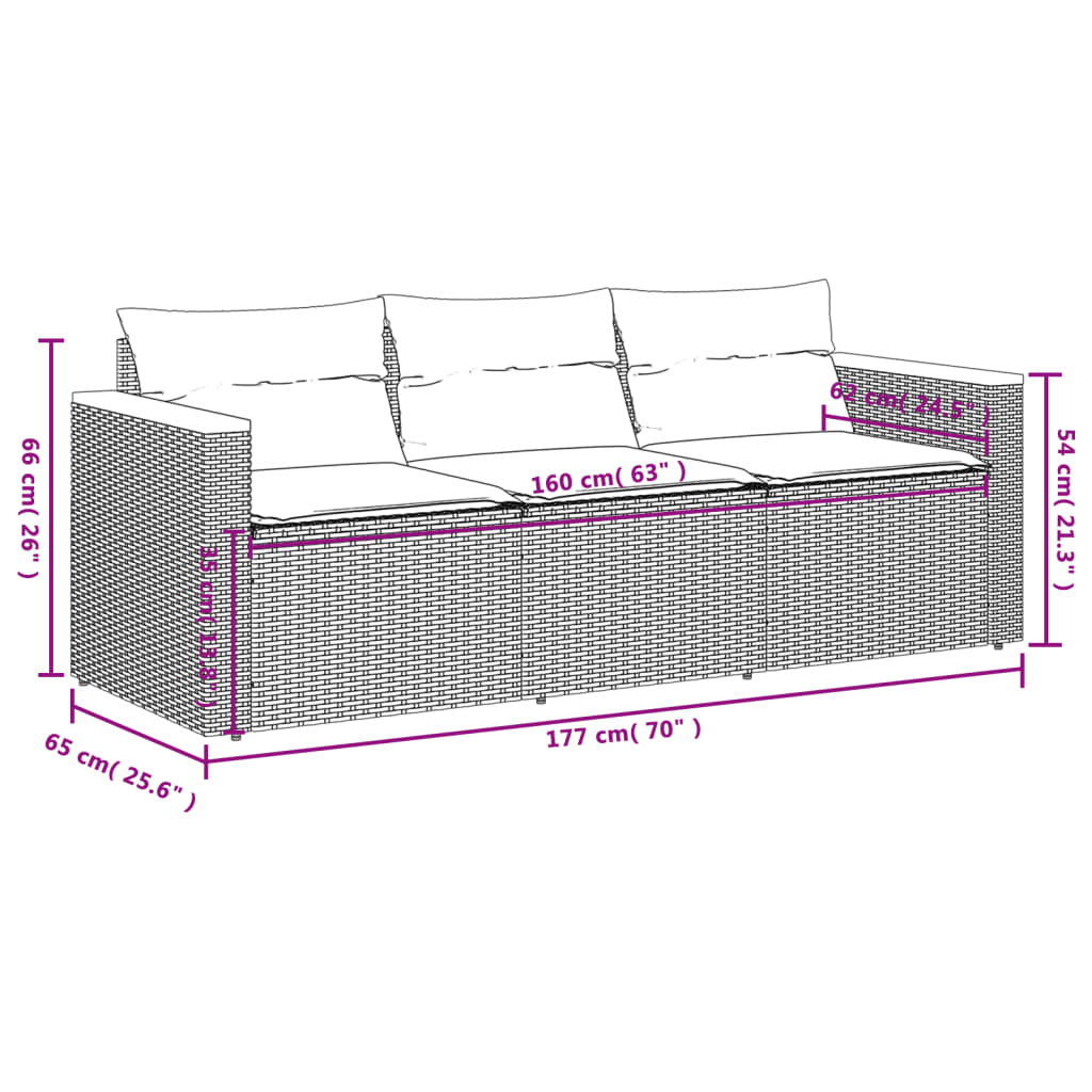 Tuinbank 3-zits met kussens poly rattan beige is nu te koop bij PeponiXL, paradijselijk wonen!
