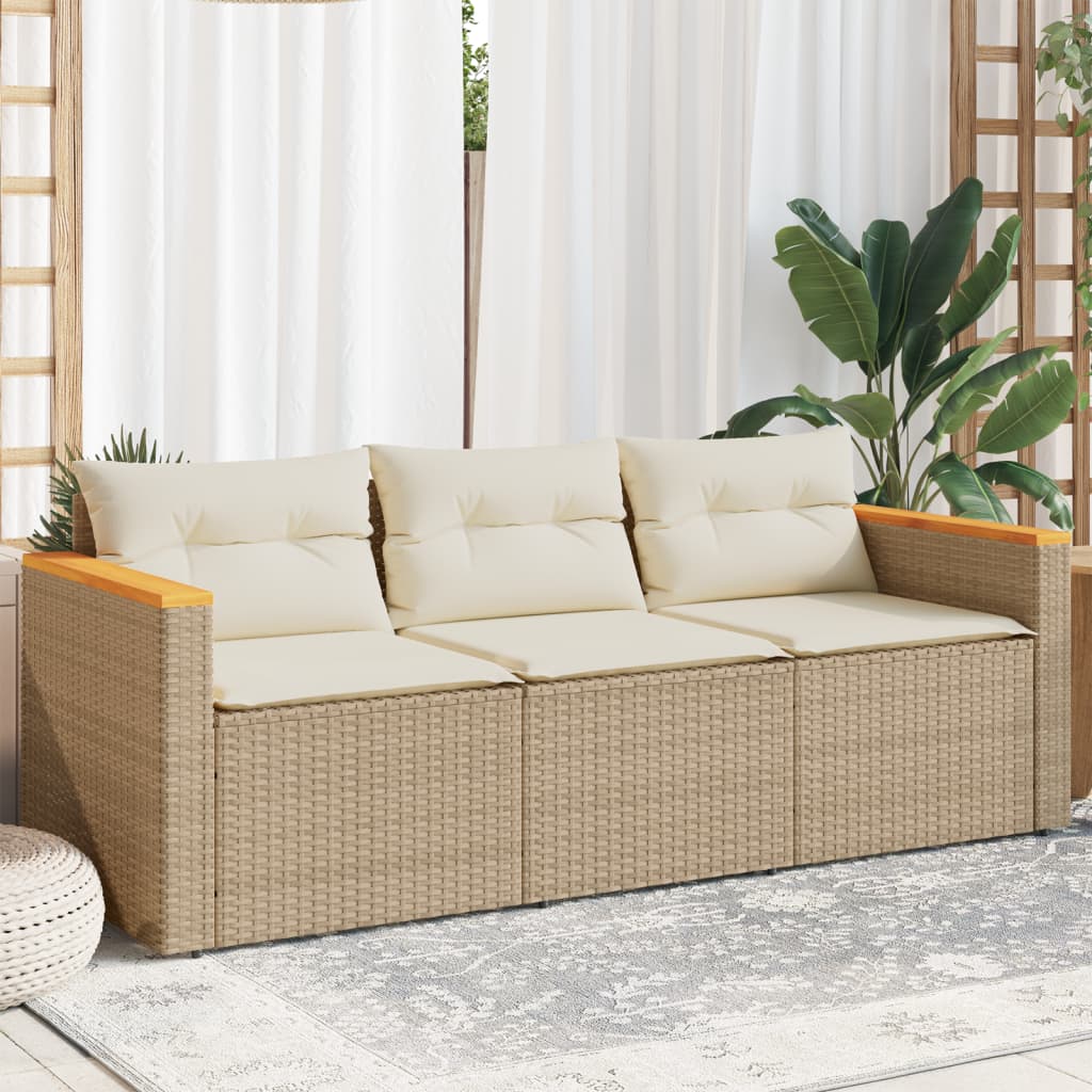 Tuinbank 3-zits met kussens poly rattan beige is nu te koop bij PeponiXL, paradijselijk wonen!