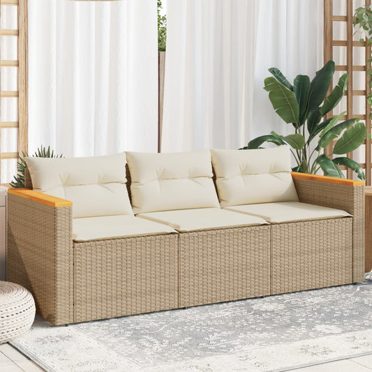 Tuinbank 3-zits met kussens poly rattan beige is nu te koop bij PeponiXL, paradijselijk wonen!