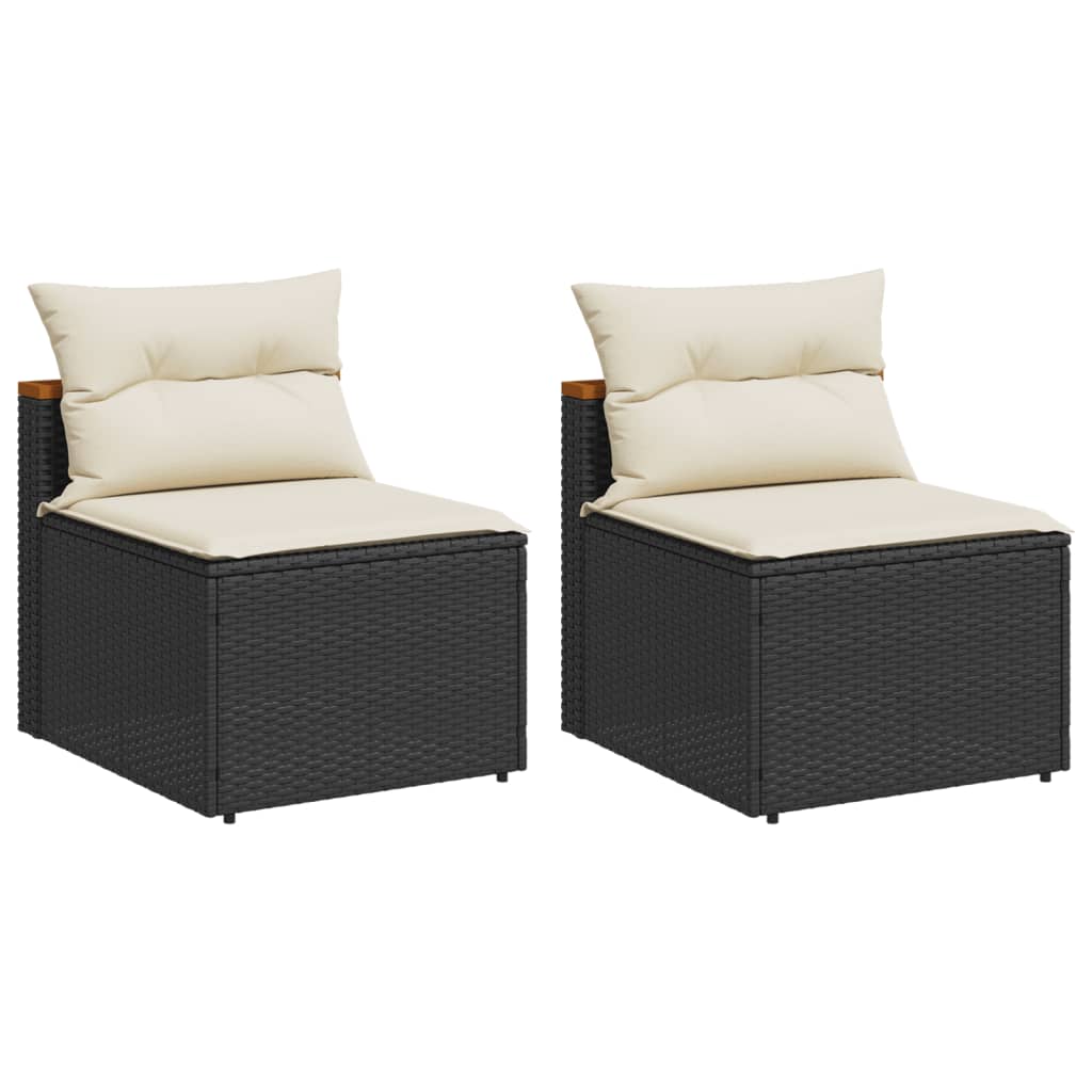Tuinbanken 2 st zonder armleuning met kussens poly rattan zwart is nu te koop bij PeponiXL, paradijselijk wonen!