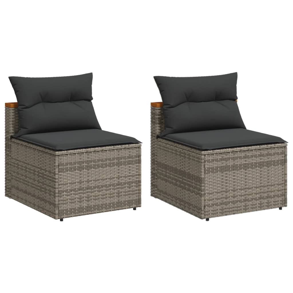 Tuinbanken 2 st zonder armleuning met kussens poly rattan grijs is nu te koop bij PeponiXL, paradijselijk wonen!