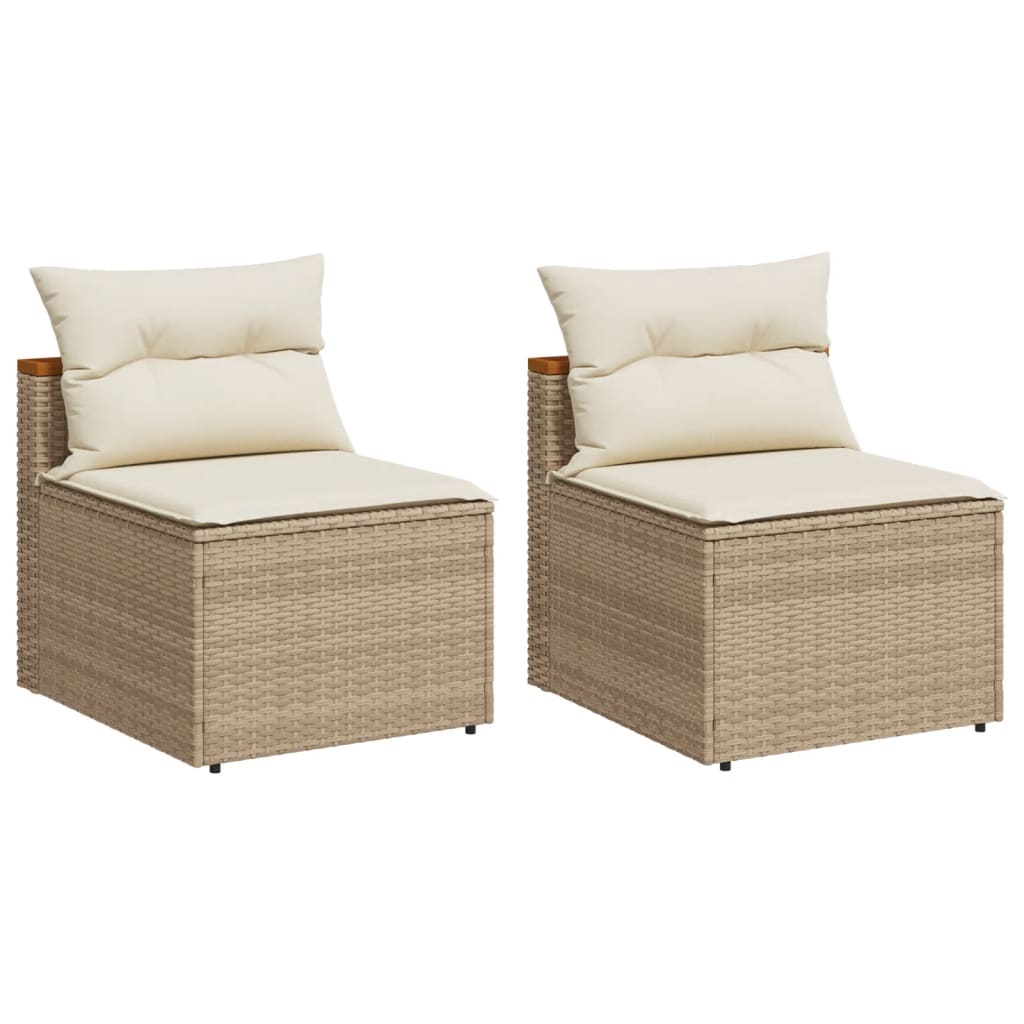 Tuinbanken 2 st zonder armleuning met kussens poly rattan beige is nu te koop bij PeponiXL, paradijselijk wonen!