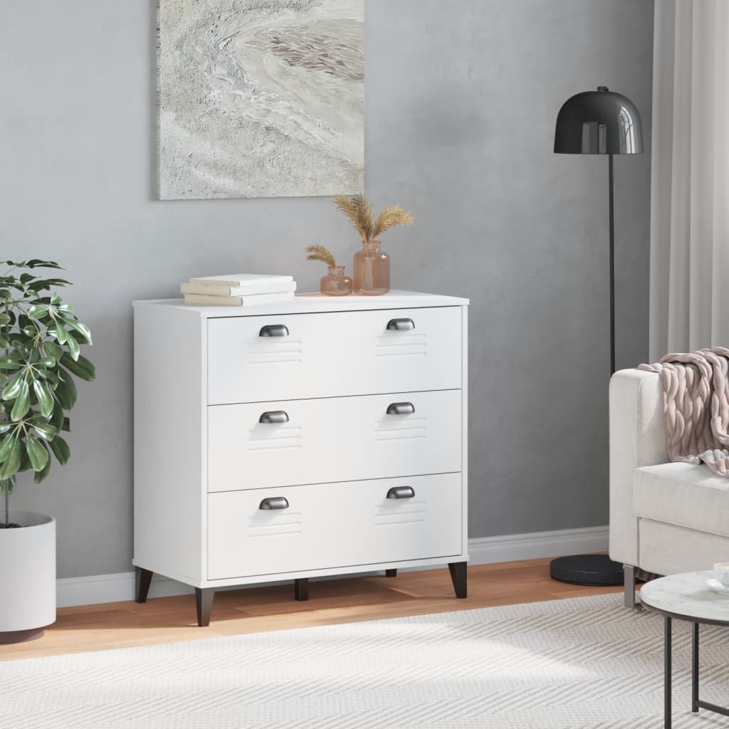 Ladekastje VIKEN bewerkt hout wit is nu te koop bij PeponiXL, paradijselijk wonen!