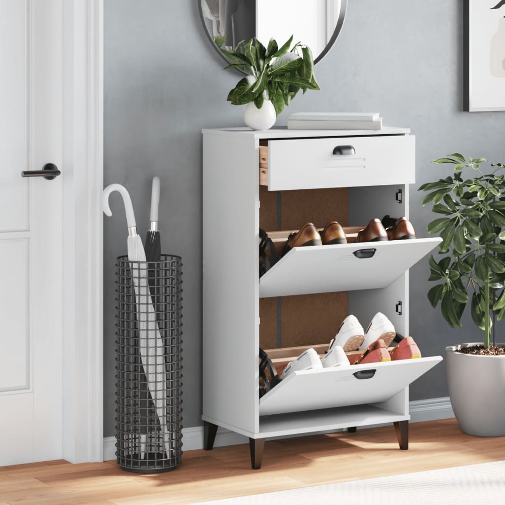 Schoenenkast VIKEN bewerkt hout wit is nu te koop bij PeponiXL, paradijselijk wonen!