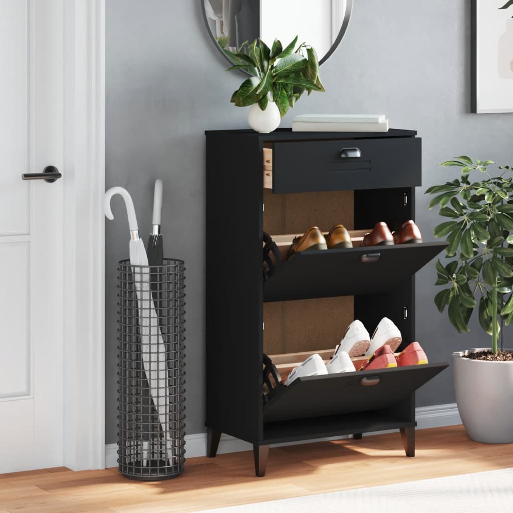 Schoenenkast VIKEN bewerkt hout zwart is nu te koop bij PeponiXL, paradijselijk wonen!